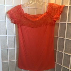 Peach lace short sleeve blouse